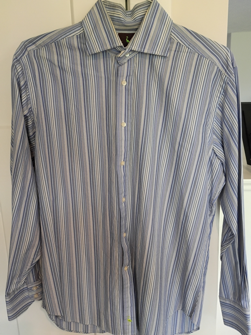 Tailorbyrd Men's White and Blue Multi-Stripe Dress Shirt